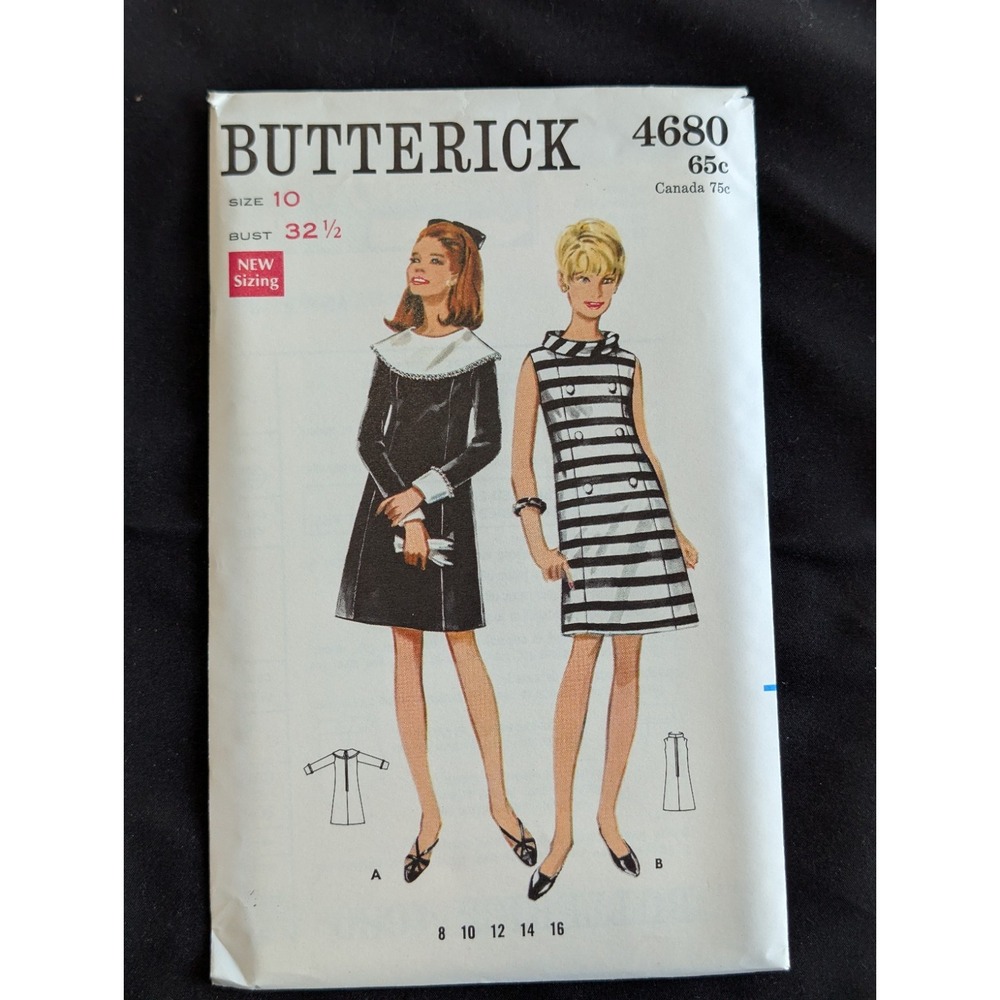 VTG 1968 Butterick 4680 Uncut Dress Size 10 Bust 32.5 Mod Retro Sewing Pattern